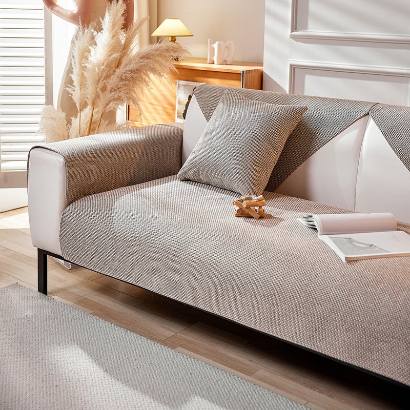 Solid Color New Linen Modern Simple Four-Season Universal Non-Slip Old Coarse Cloth Sofa Cushion Cover Cover Cloth Towel All-Inclusive - Image 3