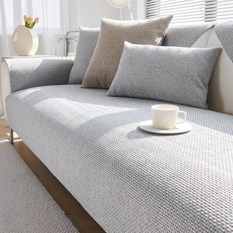 Solid Color New Linen Modern Simple Four-Season Universal Non-Slip Old Coarse Cloth Sofa Cushion Cover Cover Cloth Towel All-Inclusive - Image 1