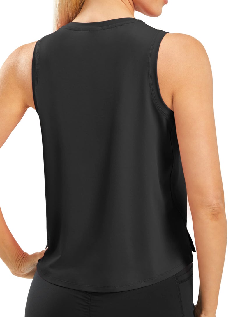 JOYSPELS Workout Tops for Women Crop Sleeveless Workout Shirts for Women Athletic Running Yoga Tank Top for Women Black - Image 2