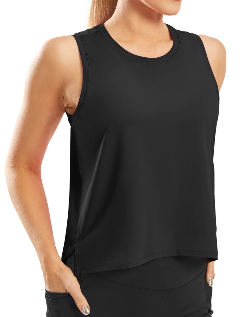 JOYSPELS Workout Tops for Women Crop Sleeveless Workout Shirts for Women Athletic Running Yoga Tank Top for Women Black - Image 1