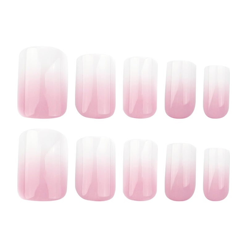 TOGZOM 24Pcs Ombre Press on Nails Medium Square Acrylic Fake Nails Pink White Gradation Fake Nails Glossy False Nails Ombre Stick on Nails Full Cover Glue on Nails for Women Girls Nails Decoration - Image 2