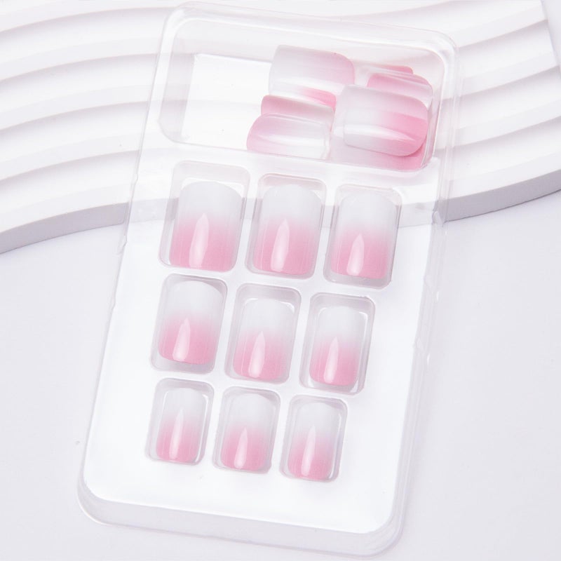 TOGZOM 24Pcs Ombre Press on Nails Medium Square Acrylic Fake Nails Pink White Gradation Fake Nails Glossy False Nails Ombre Stick on Nails Full Cover Glue on Nails for Women Girls Nails Decoration - Image 3