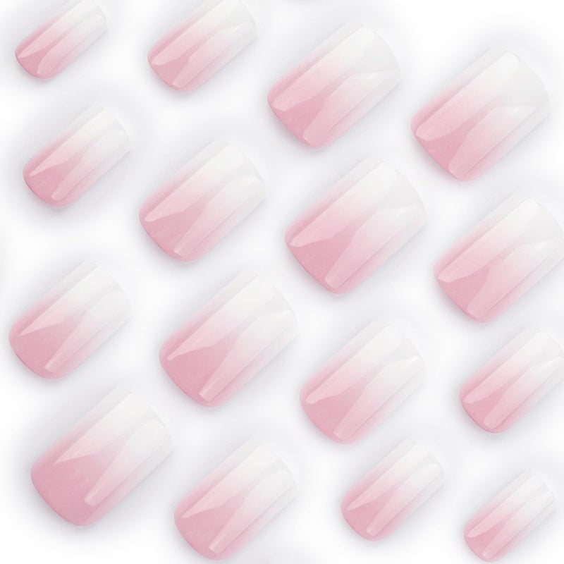 TOGZOM 24Pcs Ombre Press on Nails Medium Square Acrylic Fake Nails Pink White Gradation Fake Nails Glossy False Nails Ombre Stick on Nails Full Cover Glue on Nails for Women Girls Nails Decoration - Image 4