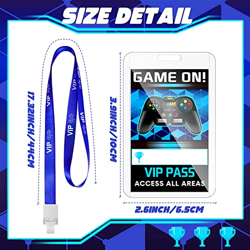 Leinuosen 16 Pieces Blue Video Game VIP Pass Holder Tickets Set Video Game Ticket Holder Gamer Party VIP Pass Lanyards for Birthday Party Supplies Favors - Image 5