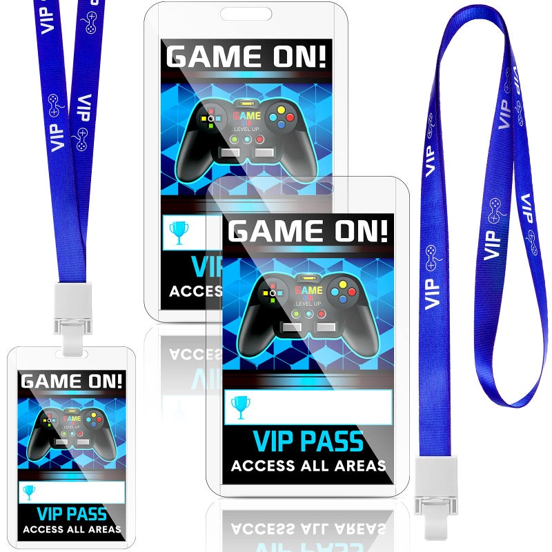 Leinuosen 16 Pieces Blue Video Game VIP Pass Holder Tickets Set Video Game Ticket Holder Gamer Party VIP Pass Lanyards for Birthday Party Supplies Favors - Image 3