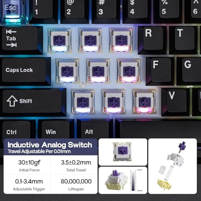rayihni MAGCORE65 LITE WIRELESS GAMING KEYBOARD, DKS & SOCD, 8K POLLING ANALOG SWITCH, PC & PBT KEYCAP, HOT-SWAP, RGB, 2.4G/BT, 65% LAYOUT CREAMY KEYBOARD - Image 2