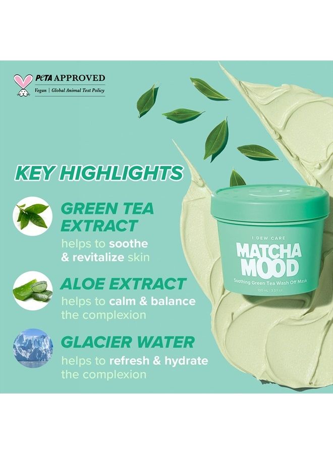 I DEW CARE Wash-Off Mask - Matcha Mood | Korean Facial Soothing Green Tea Skincare for Dry and Sensitized Skin, 3.52 Oz - Image 4