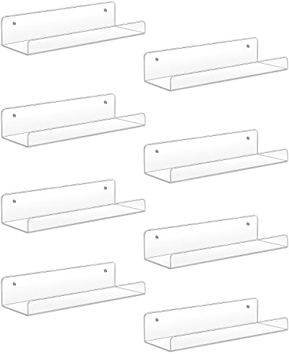 Sooyee Acrylic Shelves8 Pack 15 Inch Floating Wall Mounted Shelves Funko Pop Display CaseInvisible Kids Book ShelfPicture Ledge Shelf Decor AccentsBathroom ShelvesClear