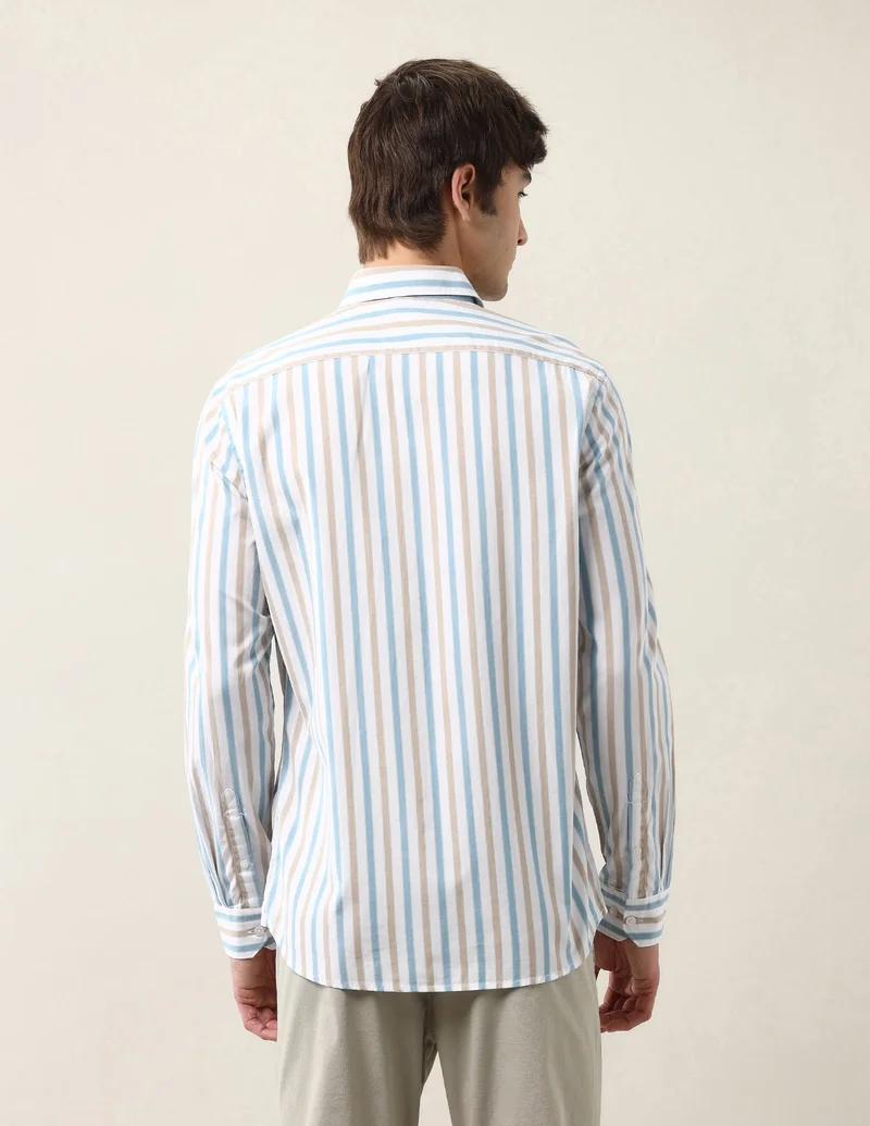 Arrow Teal Vertical Striped Slim Fit Air Soft Shirt for Men | Best Price UAE