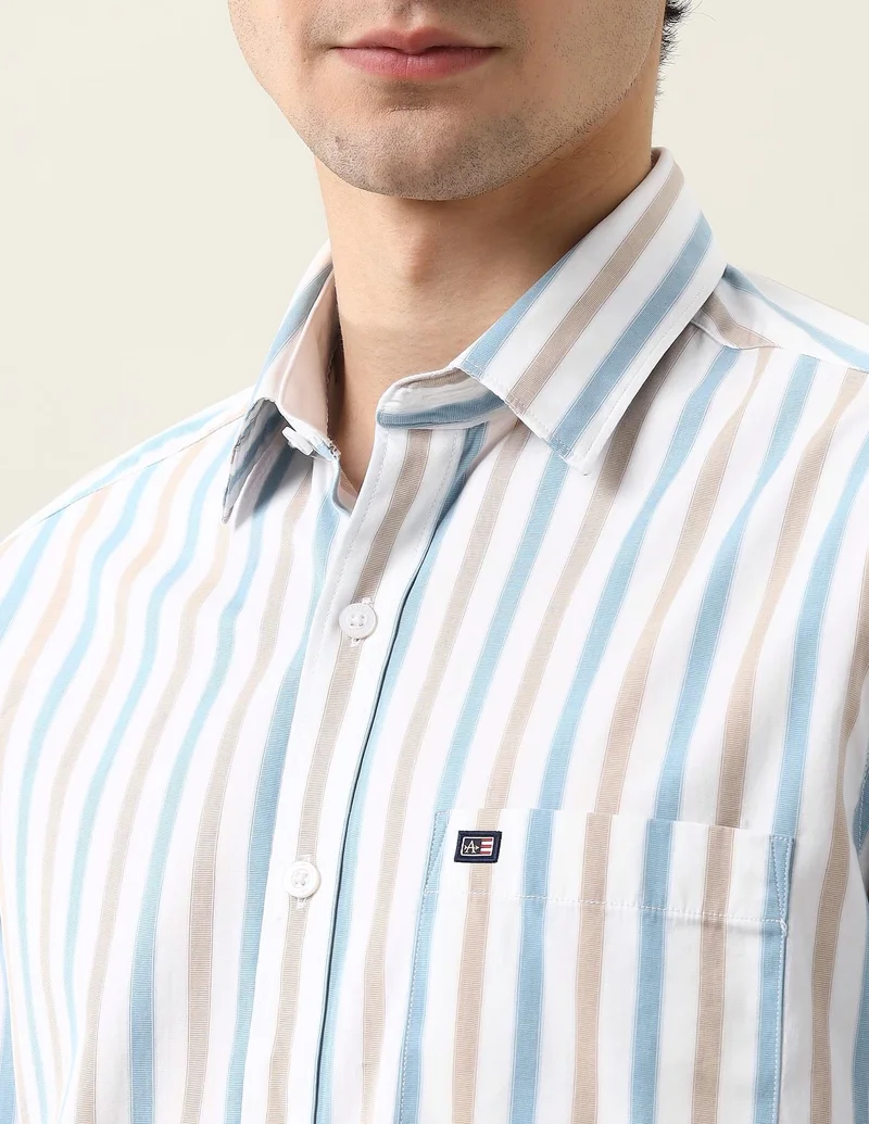 Arrow Teal Vertical Striped Slim Fit Air Soft Shirt for Men | Best Price UAE