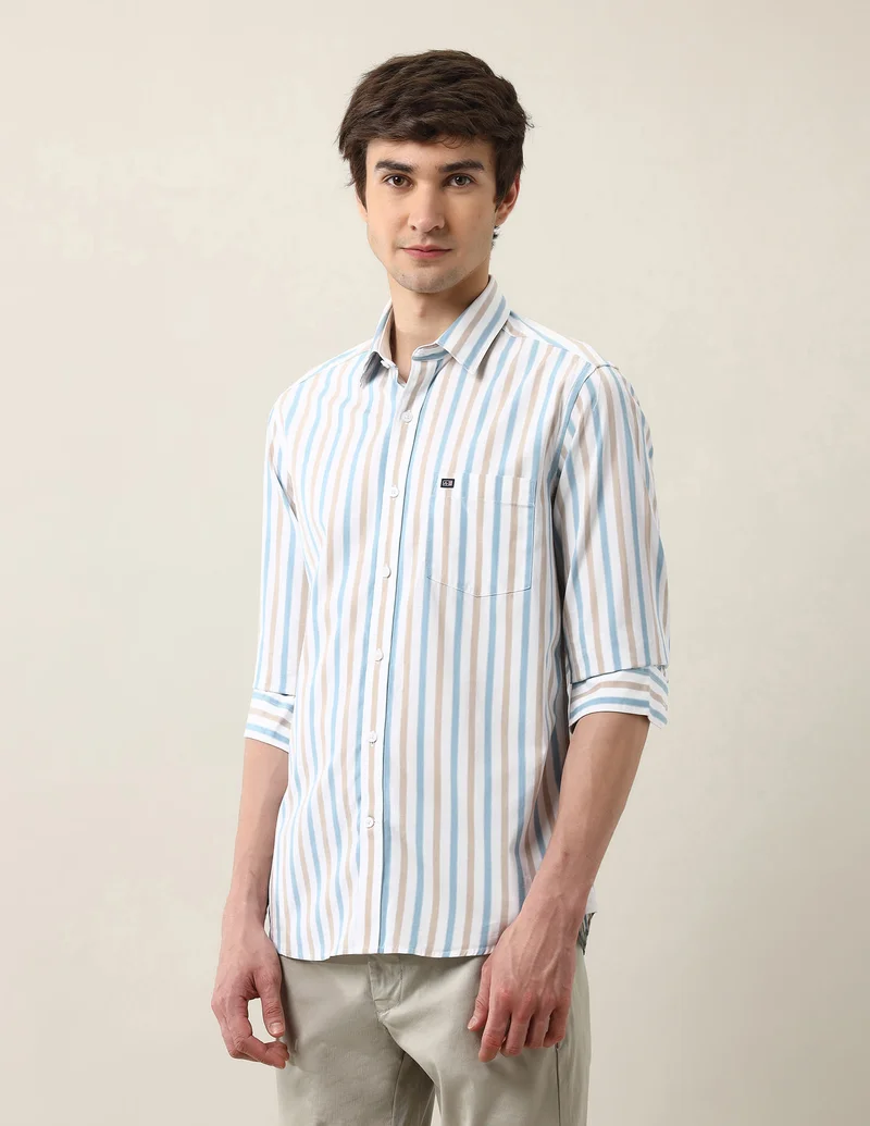 Arrow Teal Vertical Striped Slim Fit Air Soft Shirt for Men | Best Price UAE