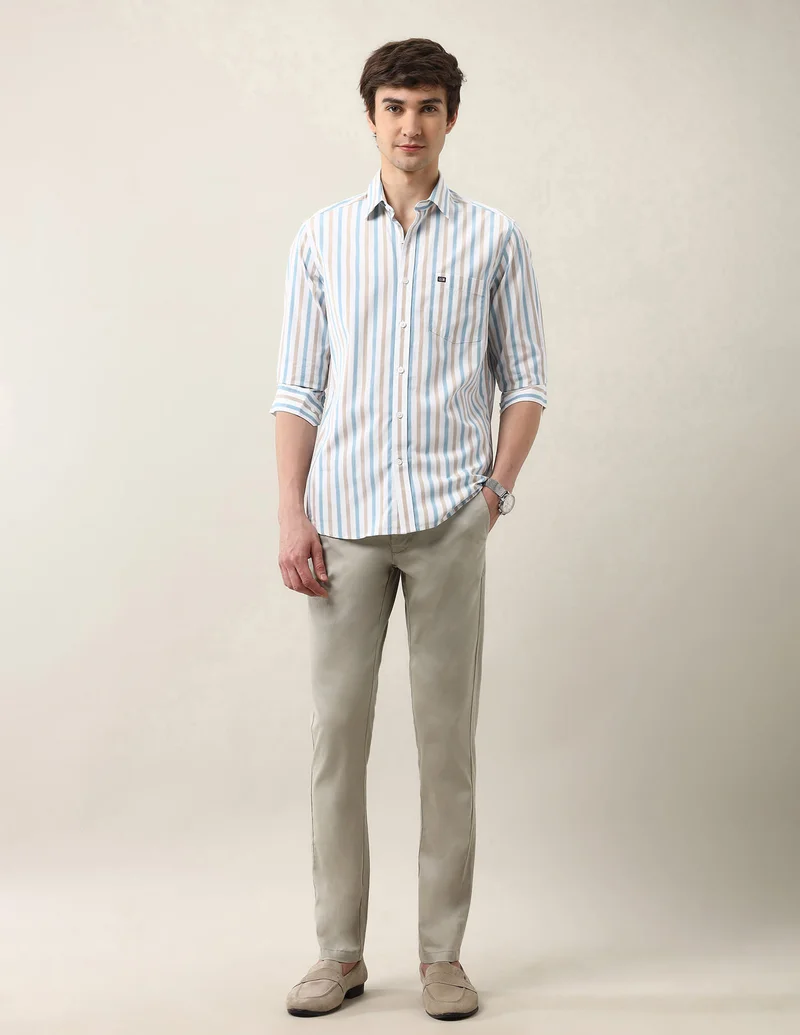 Arrow Teal Vertical Striped Slim Fit Air Soft Shirt for Men | Best Price UAE