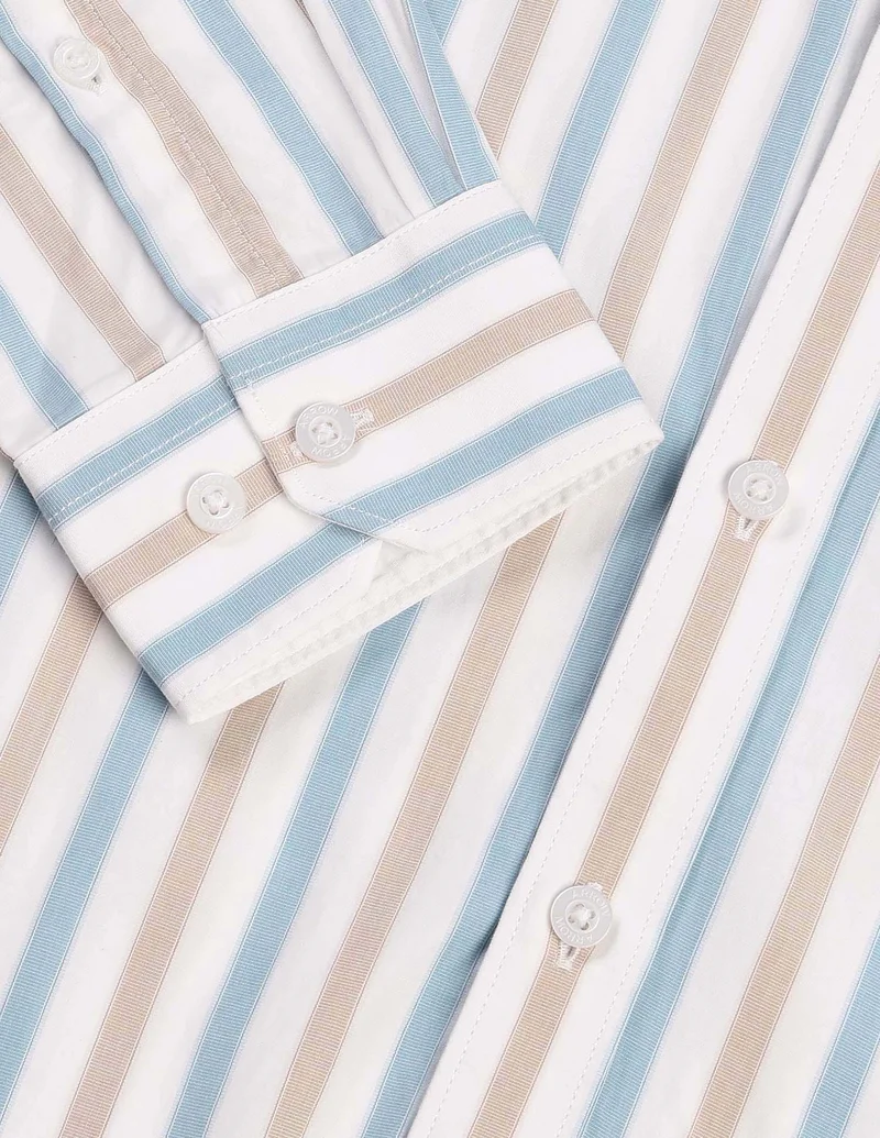 Arrow Teal Vertical Striped Slim Fit Air Soft Shirt for Men | Best Price UAE