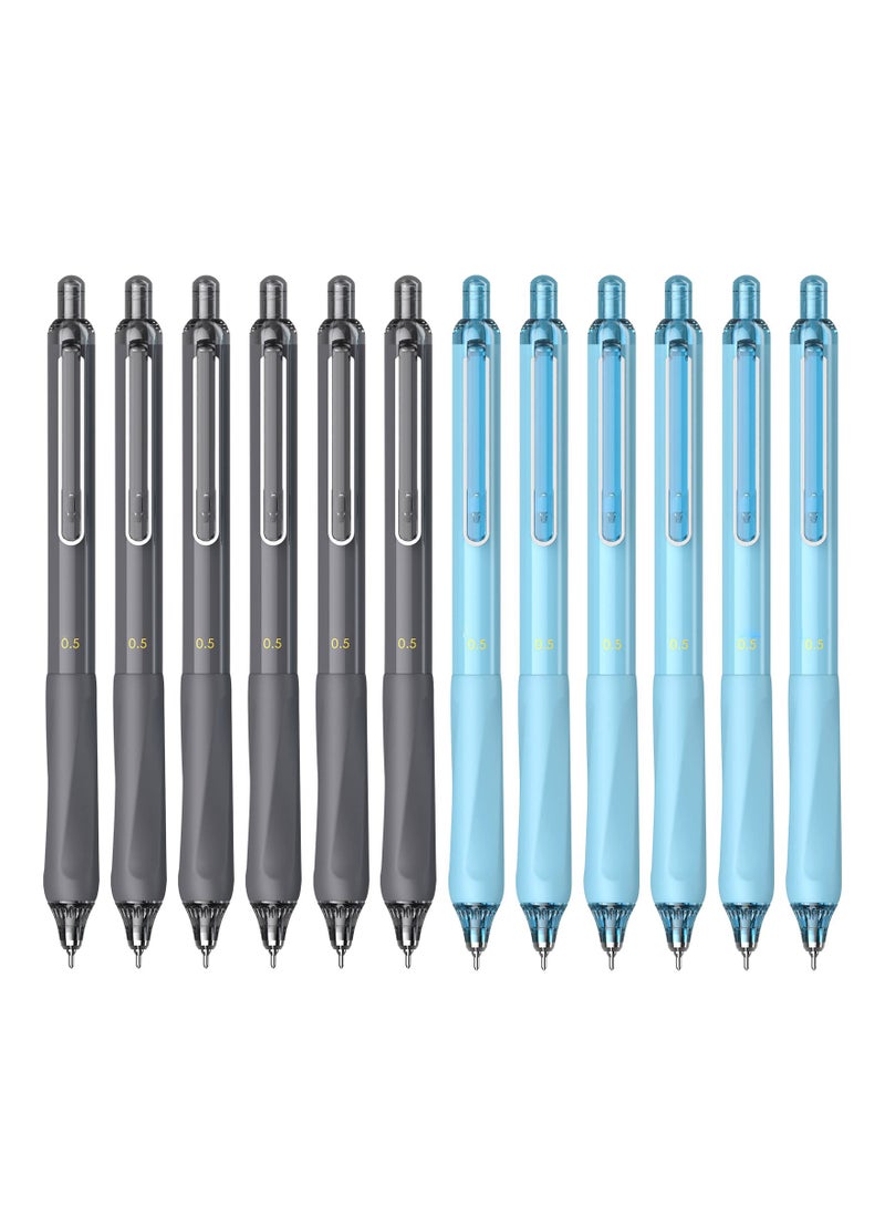 12PCS Gel Pens Set - Quick Dry 0.5mm Fine Point Retractable Rolling Ball Pens with 6 Black & 6 Blue Inks, Silent Click for Journaling, Notetaking, Drawing & Sketching, Smooth Non-Bleed Writing. - Image 1