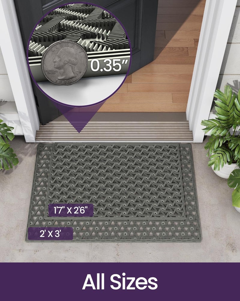 DEXI Front Door Mat Outside Entrance，24x36 Rubber Floor Doormat Heavy Duty Non Slip, Dirt Trapper Waterproof Exterior Entry Mats All Weather for Patio Entryway Drainage, Grey - Image 2