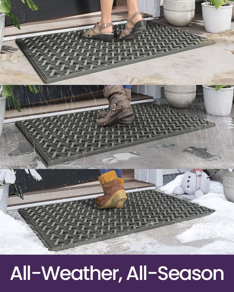DEXI Front Door Mat Outside Entrance，24x36 Rubber Floor Doormat Heavy Duty Non Slip, Dirt Trapper Waterproof Exterior Entry Mats All Weather for Patio Entryway Drainage, Grey - Image 5