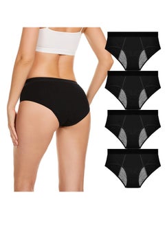 SYOSI 4 Pack Womens Menstrual Period Panties, Leak Proof Period Panties Super Comfy Period Panties Cotton Menstrual Panty for Teens Girls Large Black