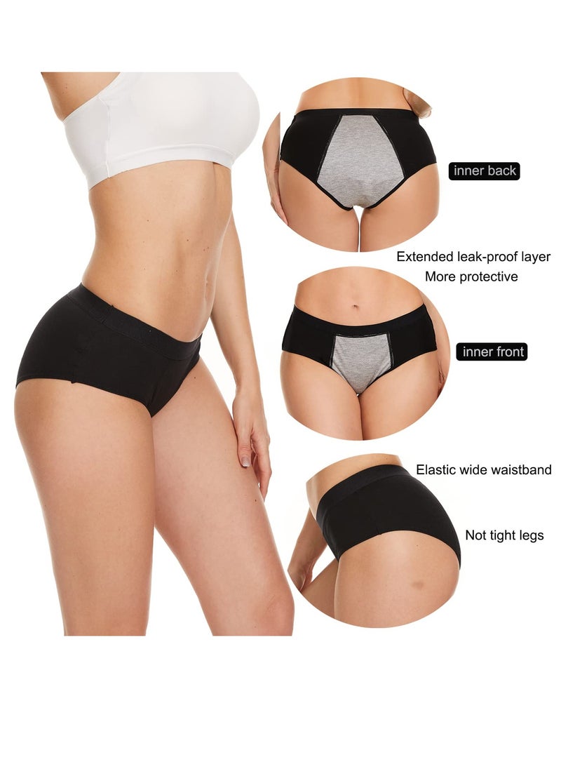 SYOSI - SYOSI 4 Pack Womens Menstrual Period Panties, Leak Proof Period Panties Super Comfy Period Panties Cotton Menstrual Panty for Teens Girls Large Black - Image 1