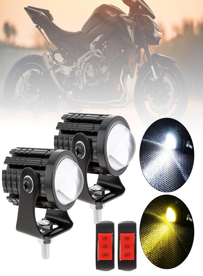 Windance 2pcs LED Motorcycle Headlight with Switch, Yellow White Dual Color Hi/Lo Beam Spotlight for Tractor Truck ATV UTV SUV Boat, 8V - 80V 2400LM 3000K-6000K Aux Spotlight - Image 1