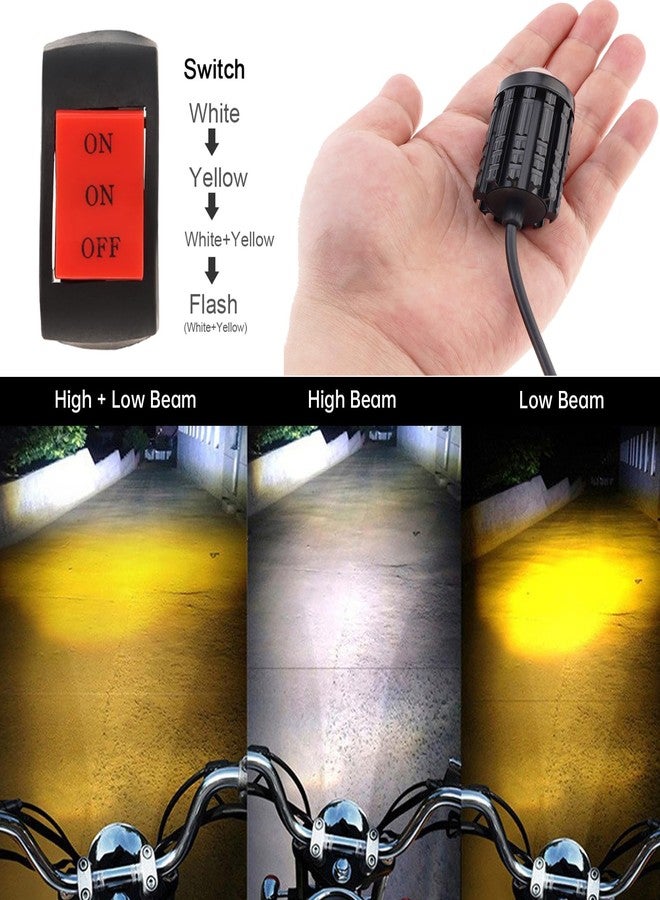 Windance 2pcs LED Motorcycle Headlight with Switch, Yellow White Dual Color Hi/Lo Beam Spotlight for Tractor Truck ATV UTV SUV Boat, 8V - 80V 2400LM 3000K-6000K Aux Spotlight - Image 3