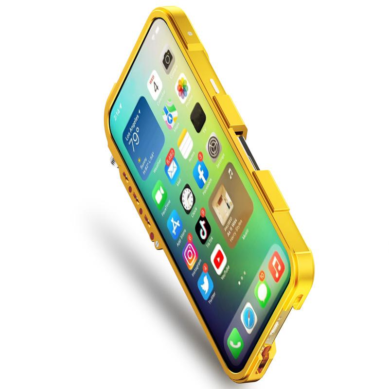 For iPhone 13 Trigger Design Hollow Metal Frame Phone Case with Lanyard(Silver) - Image 5