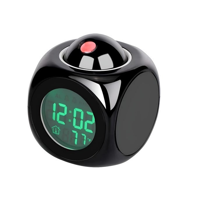 PLASTIC LCD TALKING DIGITAL ALARM CLOCK WITH PROJECTOR TIME DISPLAY WATCH WITH INDOOR TEMPERATURE SMART NIGHT LIGHT BOLD NUMBERS FOR BEDROOMTABLEOFFICEHOMESHELFMULTICOLOR