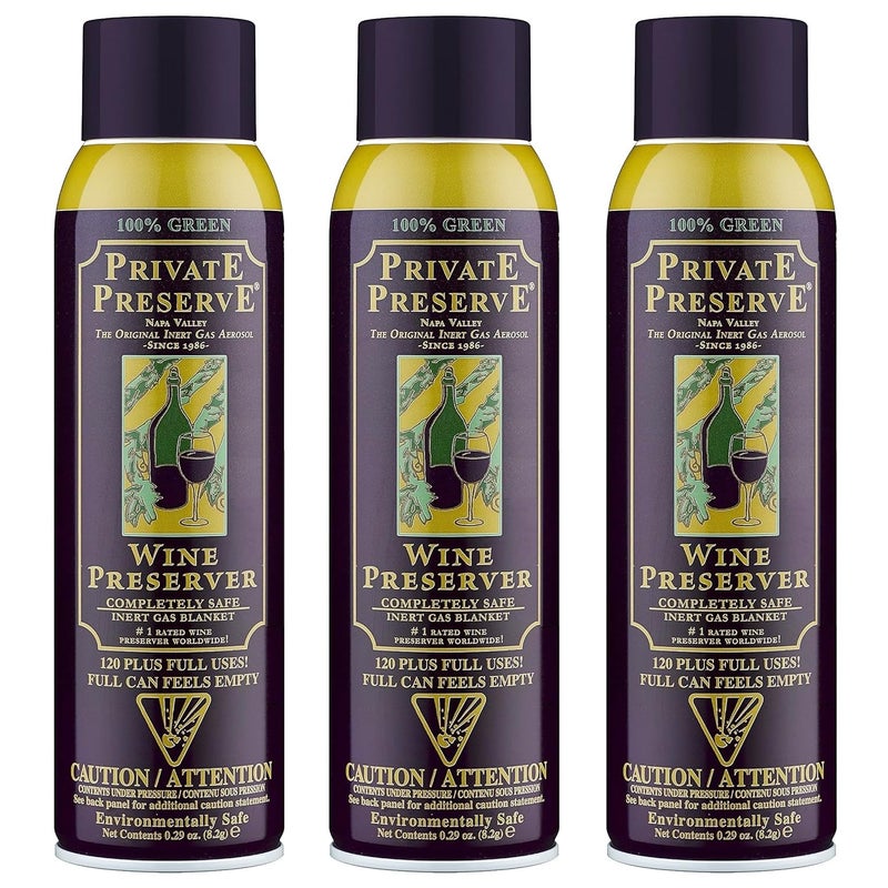 Private Preserve Wine Preservation System | 100% Green Gas Based | Suitable For All Wine, Port, Sake, Cognac, Whiskey, Fine Oil & Vinegar (Pack of 3) - Image 1