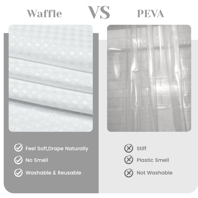 SORTTO No Hook Shower Curtain with Snap in Liner Set Waffle Shower Curtain for Bathroom Hotel Style Fabric Waterproof Inner Linerï¼Œ71" W x 74" H, White - Image 4