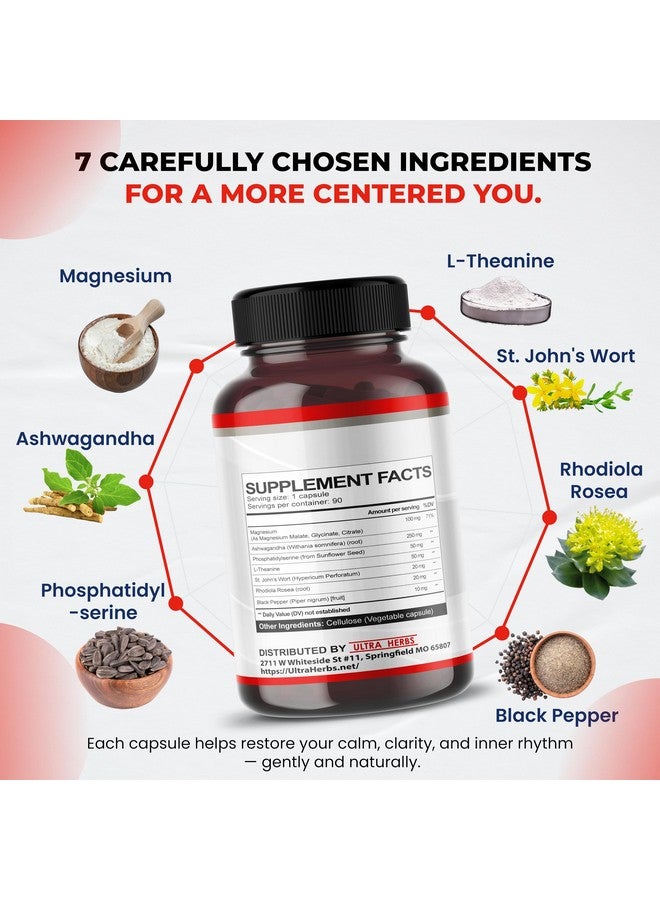 ULTRA HERBS CORTISOL شيلد 9 في 1 - مغنيسيوم + أشواغاندا مع فوسفاتيديل سيرين، L-ثيانين، عشبة سانت جون، روديولا روزيا - دعم الاسترخاء، توازن الهرمونات - صنع في الولايات المتحدة (90 حبة (عبوة واحدة)) - Image 5