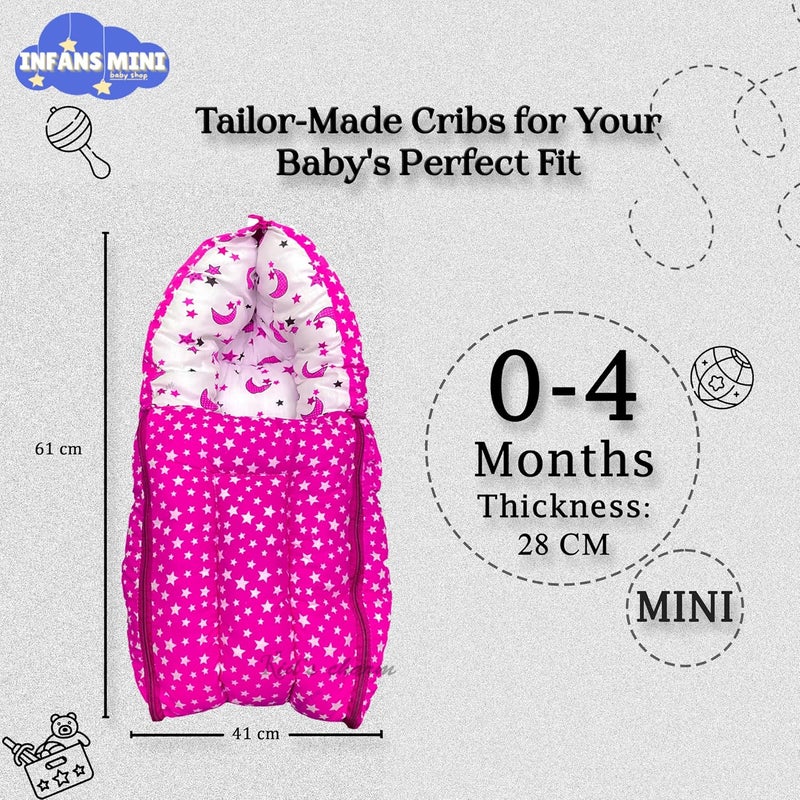 Infans Mini Star Moon Mini 3 in 1 Babys Cotton Bed Cum Carry Bed Printed Baby Sleeping BagBaby BedInfant Portable for Unisex Easily Portable Light Weight Carry for New Born 04 Months OldPink - Image 2