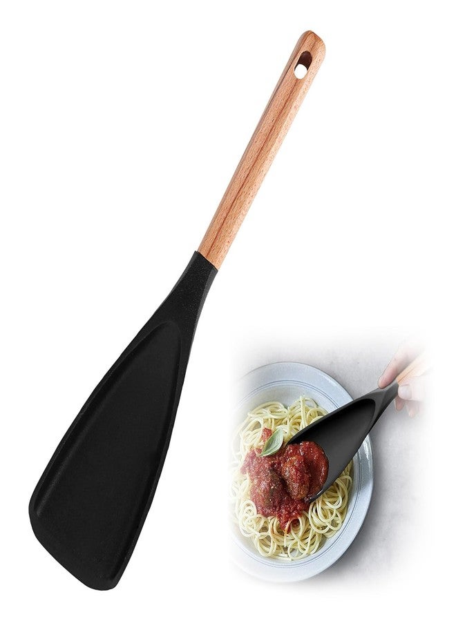 Qiyuda Silicone Spatula Spoon, BPA-Free Multifunction Wooden Handles Serving Spoon Scrape Cooking Utensils - Image 1