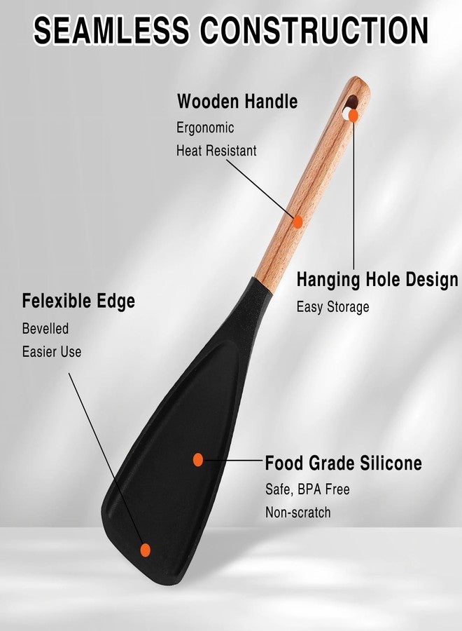 Qiyuda Silicone Spatula Spoon, BPA-Free Multifunction Wooden Handles Serving Spoon Scrape Cooking Utensils - Image 3