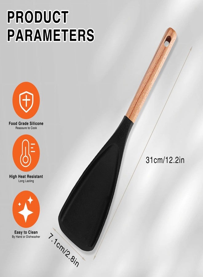 Qiyuda Silicone Spatula Spoon, BPA-Free Multifunction Wooden Handles Serving Spoon Scrape Cooking Utensils - Image 2