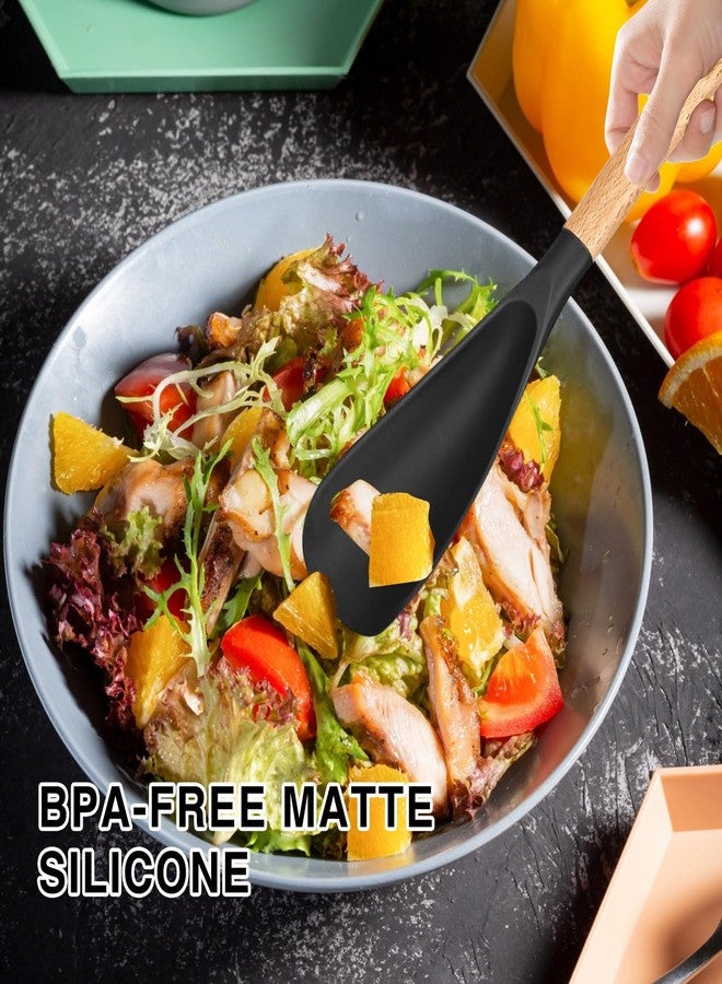 Qiyuda Silicone Spatula Spoon, BPA-Free Multifunction Wooden Handles Serving Spoon Scrape Cooking Utensils - Image 5