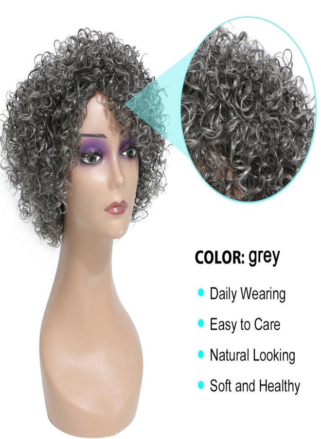 HUA Grey Glueless Wigs Human Hair Wigs for Black Women Grey Short Curly Wigs for Black Women Human Hair Mixed Kinky Curly Wear and Go Glueless Wig Ombre Gray 8 Inch Short Wigs for Older Women - Image 2