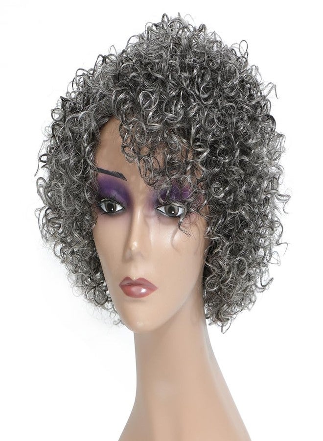 HUA Grey Glueless Wigs Human Hair Wigs for Black Women Grey Short Curly Wigs for Black Women Human Hair Mixed Kinky Curly Wear and Go Glueless Wig Ombre Gray 8 Inch Short Wigs for Older Women - Image 3