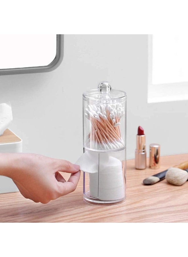 تخزين وسادات قطنية ، حامل مسحات مع غطاء للحمام ، منظم حاوية وسادات مكياج شفافة ، حامل وسادات قطنية لتنظيم المكياج ، لتخزين أعواد قطنية ، مستحضرات تجميل ، مناشف ورقية (طبقتان) - Image 5