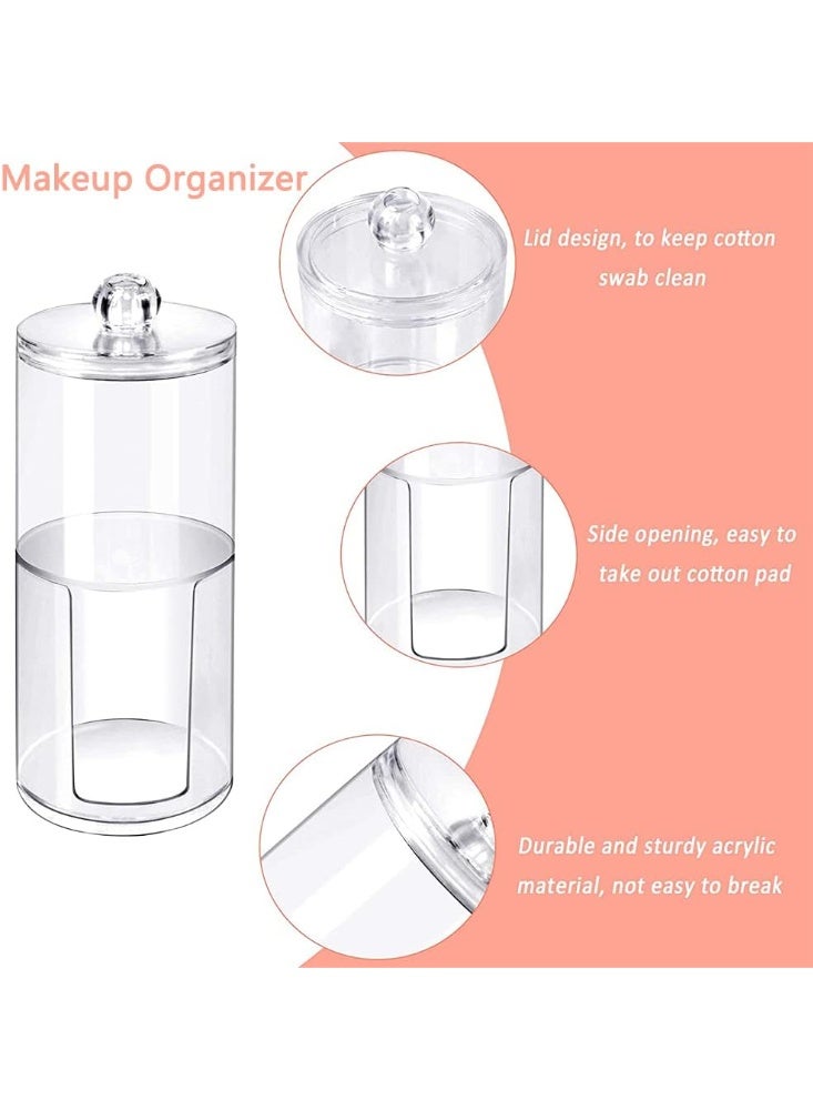 تخزين وسادات قطنية ، حامل مسحات مع غطاء للحمام ، منظم حاوية وسادات مكياج شفافة ، حامل وسادات قطنية لتنظيم المكياج ، لتخزين أعواد قطنية ، مستحضرات تجميل ، مناشف ورقية (طبقتان) - Image 3