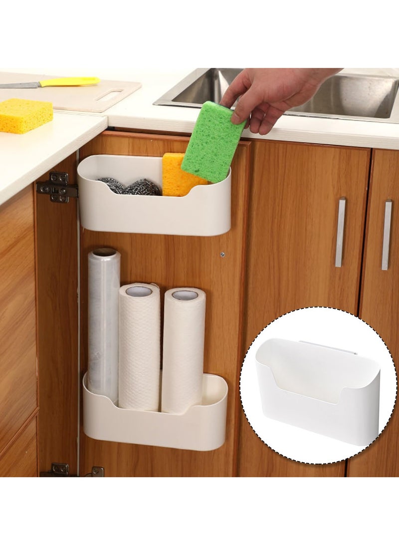 SYOSI - Wall Mounted Storage Box, 4 PCS Kitchen Cabinet Door Organizer, Self-Adhesive, No Drilling Required, 23.4 x 10.8 x 6.8 cm, Ideal for Organizing Small Items in Kitchen, Bathroom, Fridge, White - Image 1