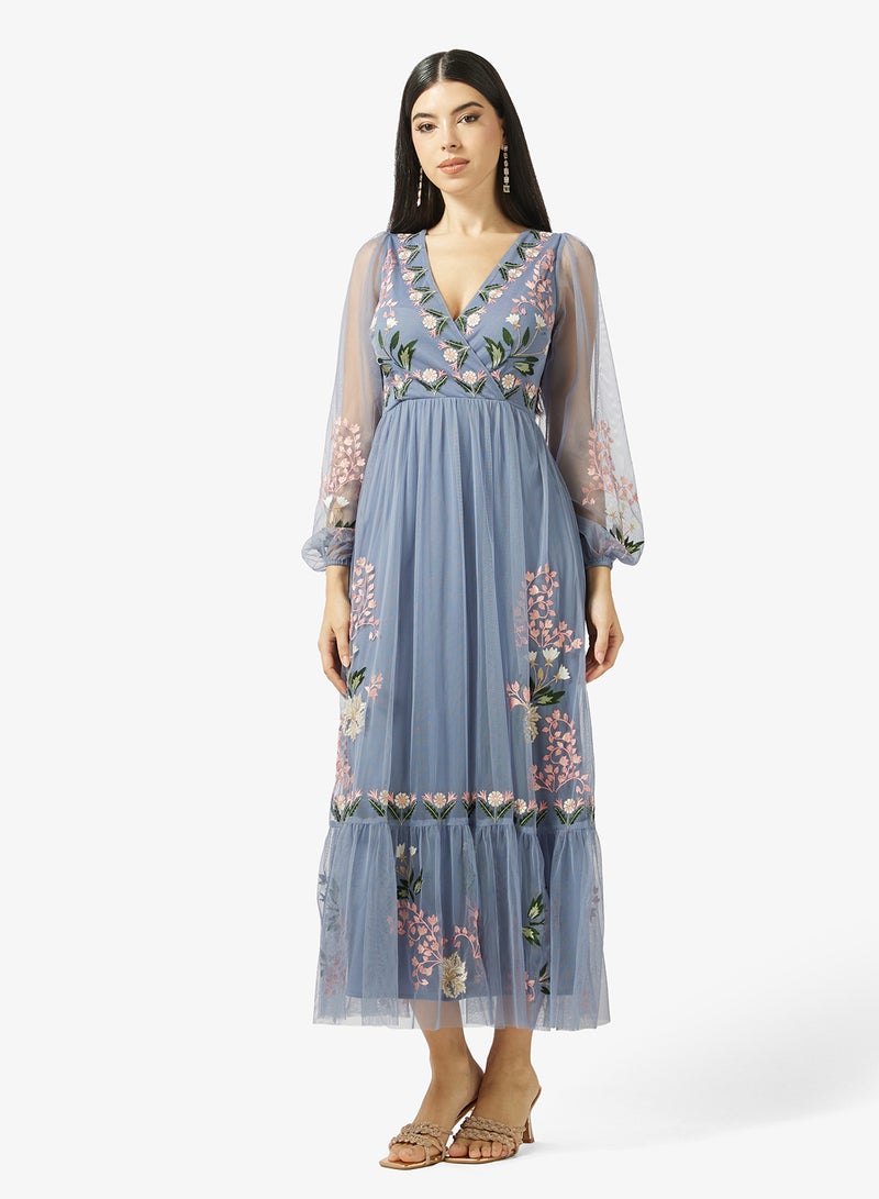 مايا فستان ماكسي مطرز من التول بلف - Image 1