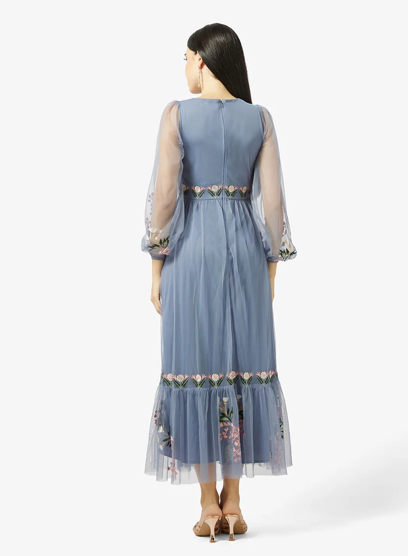 Maya Embroidered Tulle Wrap Maxi Dress