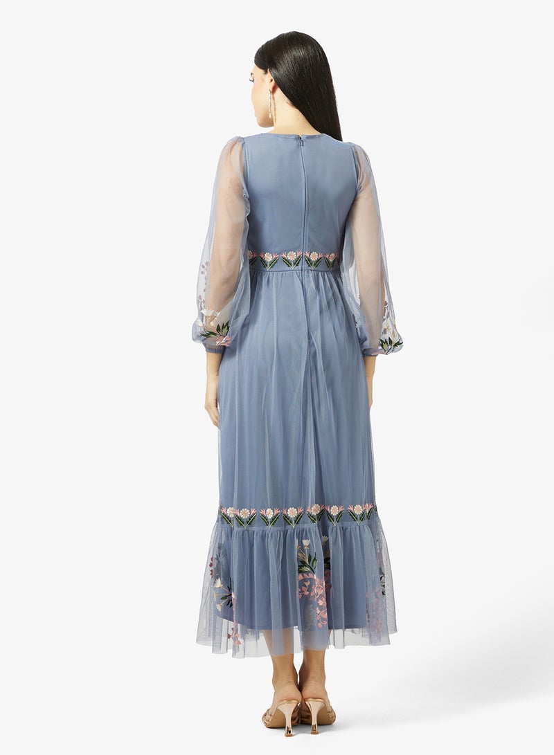 مايا فستان ماكسي مطرز من التول بلف - Image 2