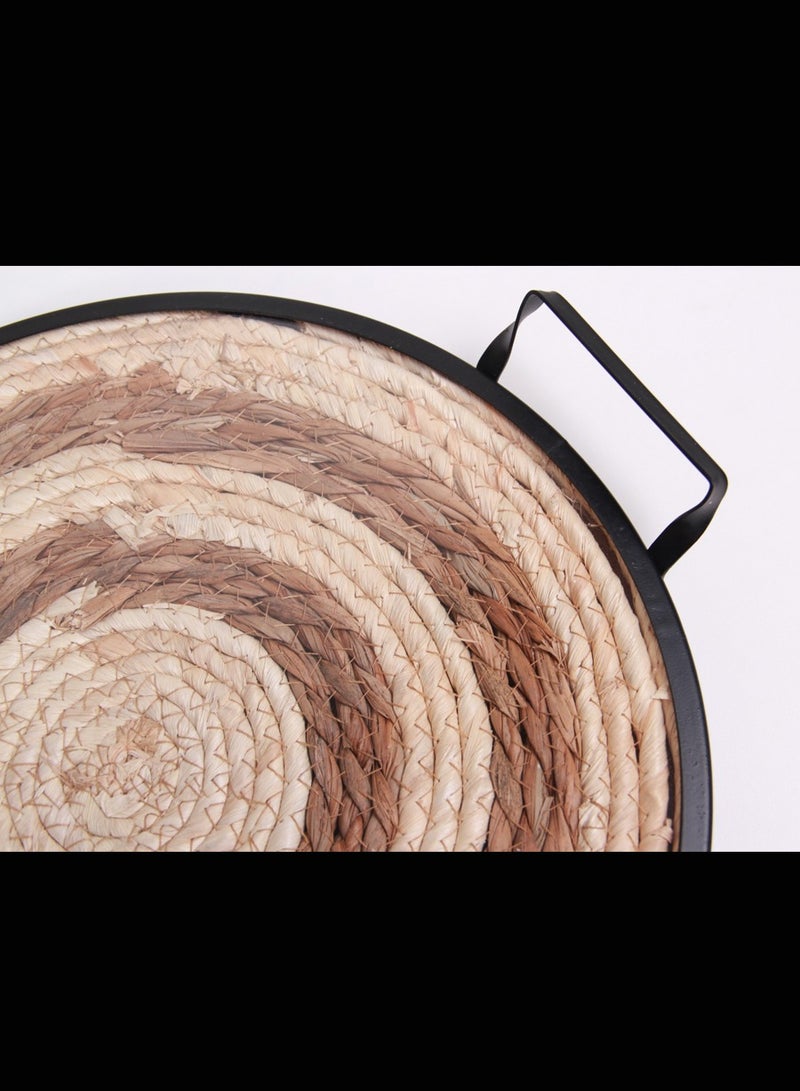 Elegant round serving tray set made of natural wicker and metal frame  - Image 5