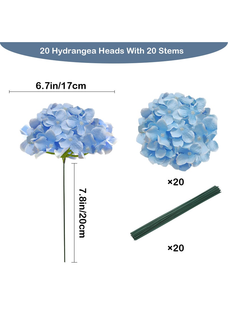 Cherica Cherica 20 Pcs Blue Hydrangea Artificial Flowers Bulk  Faux Hydrangea Flowers Heads  Artificial Fake Silk Hydrangea Flowers with Stems  Blue Flowers Artificial for Decoration Wedding D?cor  - Image 2