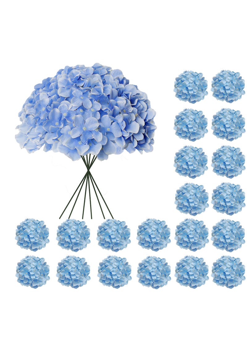 Cherica Cherica 20 Pcs Blue Hydrangea Artificial Flowers Bulk  Faux Hydrangea Flowers Heads  Artificial Fake Silk Hydrangea Flowers with Stems  Blue Flowers Artificial for Decoration Wedding D?cor  - Image 1