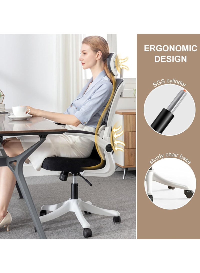 Bluejw Home Office Net Breathable Computer Chair Work Desk Chair Comfort Ergonomic Swivel Computer Gaming Chair, Breathable Mesh Desk Chair, Lumbar Support Task Chair with Wheels and Flip-up Arms Black  - Image 4