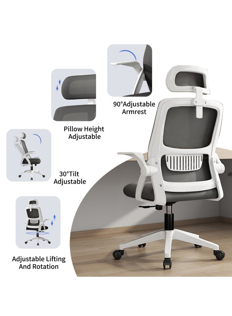 Bluejw Home Office Net Breathable Computer Chair Work Desk Chair Comfort Ergonomic Swivel Computer Gaming Chair, Breathable Mesh Desk Chair, Lumbar Support Task Chair with Wheels and Flip-up Arms Black  - Image 2