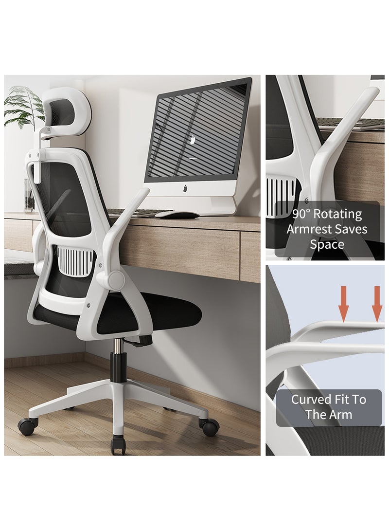 Bluejw Home Office Net Breathable Computer Chair Work Desk Chair Comfort Ergonomic Swivel Computer Gaming Chair, Breathable Mesh Desk Chair, Lumbar Support Task Chair with Wheels and Flip-up Arms Black  - Image 3