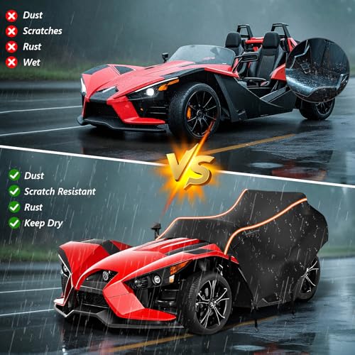 OVCRNIBI Polaris Slingshot Half Cover,600D Heavy Duty Waterproof Cover with Reflective Strips and Windproof Buckles for Polaris Slingshot,94''L x 78''W x 52’‘H - Image 5