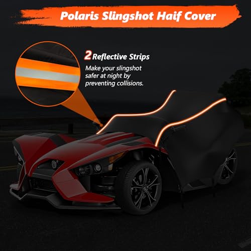 OVCRNIBI Polaris Slingshot Half Cover,600D Heavy Duty Waterproof Cover with Reflective Strips and Windproof Buckles for Polaris Slingshot,94''L x 78''W x 52’‘H - Image 3